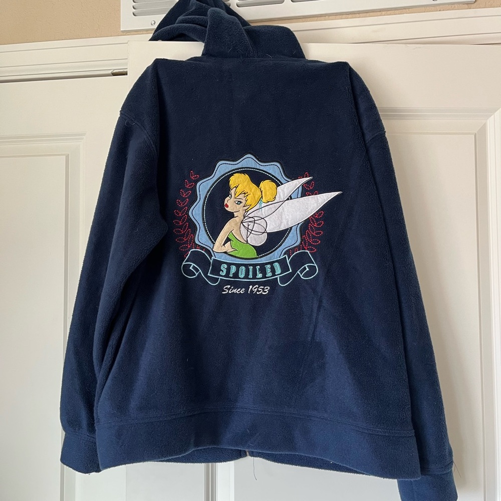 Disney Adult Small Blue “spoiled” Tinkerbell Zip-up Hooded Sweatshirt.